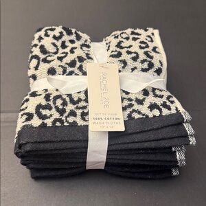 4pc RACHEL ZOE 100% Cotton Leopard Print Wash Bath Towel Set - COCONUT MI